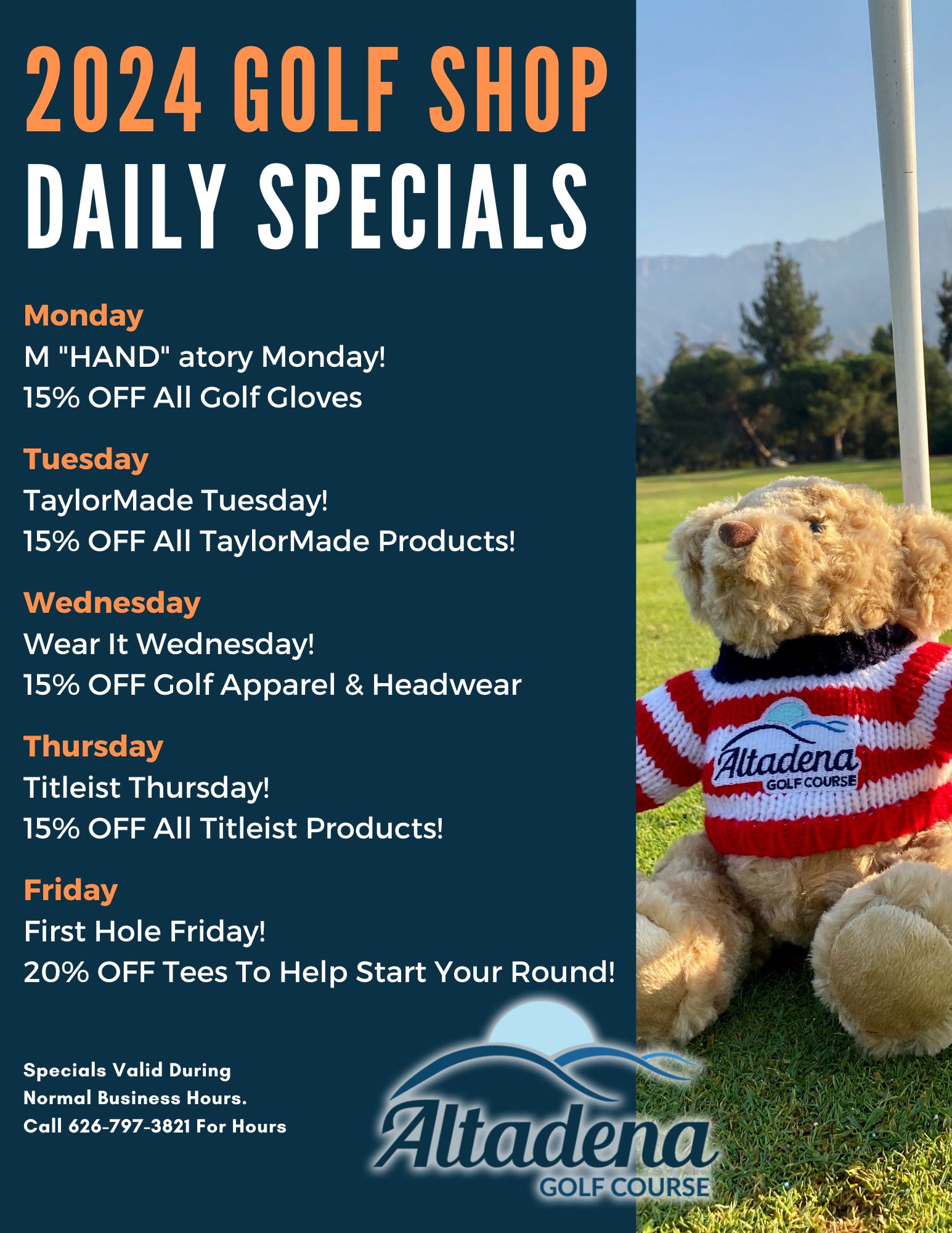 2024 Altadena Golf Weekly Specials